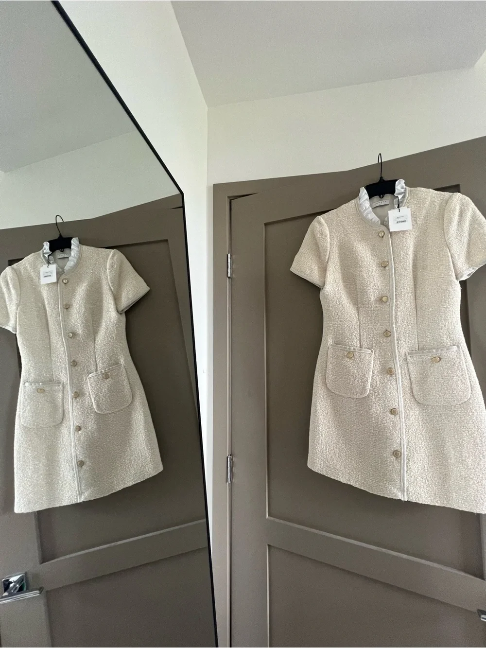 Sandro Cream Tweed Ruffle-Collar Jacket - Picture 3 of 6